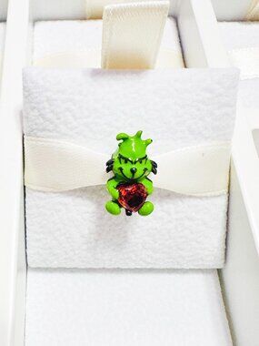 925 Sterling Silver Christmas The Grinch With Red Heart Charm Fits Pandora